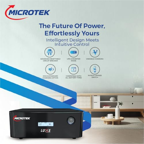 Image of Microtek Inverter with Battery Combo for Home, Office & Shops | UPS Luxe 1400 12V Pure Sine Wave 1100VA + M1502424TT 150Ah Inverter Battery | Warranty: 3Years(Inverter)&4Years(Battery)