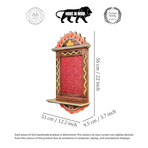 Image of AAKRITI ART CREATIONS Handcrafted Traditional Red Wooden Wall Panel Decorative Art Frame with Floral Art | Matte Finish, Wall Mount Shelf, Living Room Decor | Wall Decoration Items for New Homes