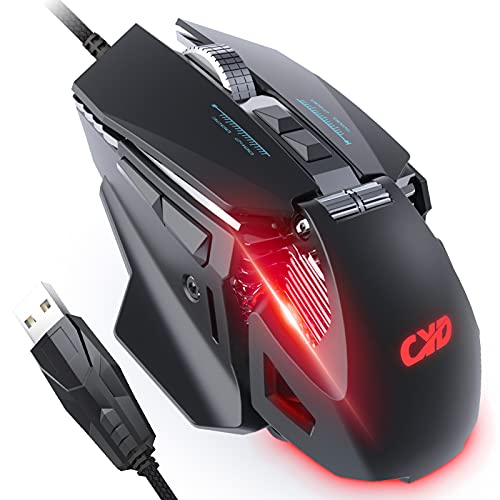 Ratón para Juegos QYD con Cable RGB LED para PC para Manos Grandes, 7200 dpi, Ratones para Juegos Ajustables en Forma de Panal con Orificios, Mouse ergonómico para Juegos USB con Cable de 1,67 m