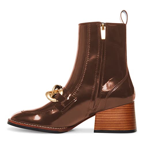 FSJ Women Fashion Chain Square Toe Block Mid Heel Ankle Boots Classic Side Zipper Casual Walking Ladies Shoes Size 4-15 US3