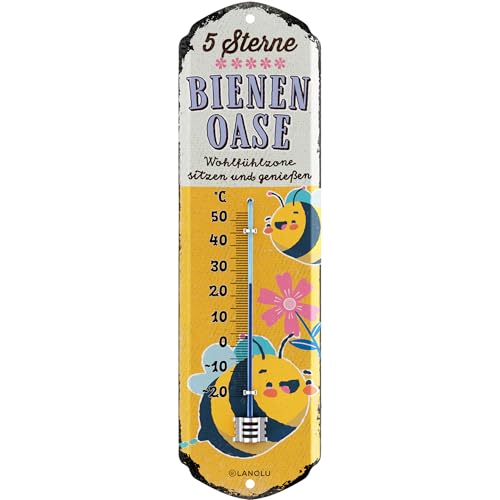 LANOLU Thermometer Bienen-Oase außen vintage Gartendeko Schild 8x28cm