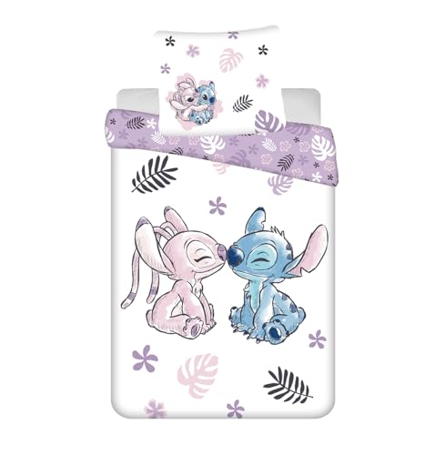 Jerry Fabrics Parure de Lit Stitch Réversible 2pcs, 100% Coton, Housse de Couette 140x200 cm + Taie d'oreiller 50x70cm