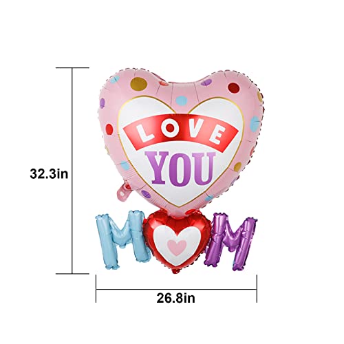 Love You Mom Balloons Mother's Day Balloons Mom Heart Foil Balloons For Mother's Day Themed Party Happy Mother's Day Party Supplies Decorations Party Sets-5 Pcs #TOP2