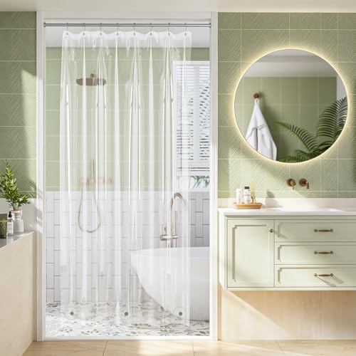 Amazer Shower Stall Curtain Liner 48x72 Clear Shower Liner PEVA Medium Weight Inside Shower Curtain for Bathroom with Rustproof Grommets