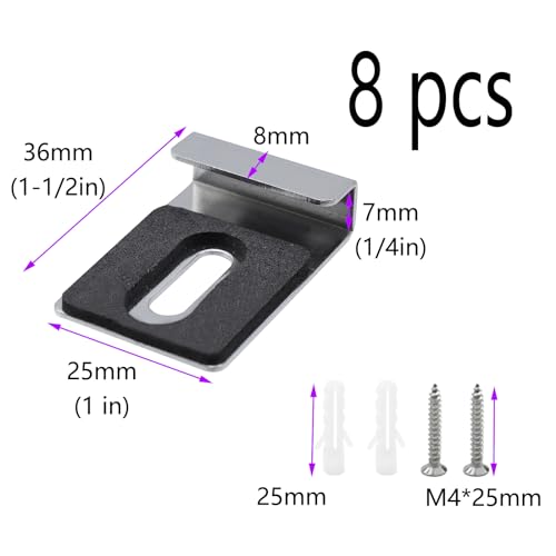 Image of 8Pcs Mirror Clips,Tile Display Wall Hanger,Stainless Steel Wall Mount Brackets Hook,Heavy Duty Retainer Clips for Mirrors,Picture Frame Ceramic Wall Display(36x25mm)-Silver