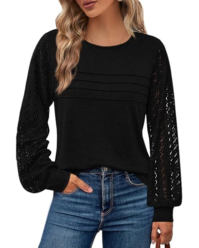 BTFBM Women's Long Sleeve Shirts Dressy Lace Fall Tops 2025 Trendy Business Casual T-Shirts Cute Work Outfits Blouses