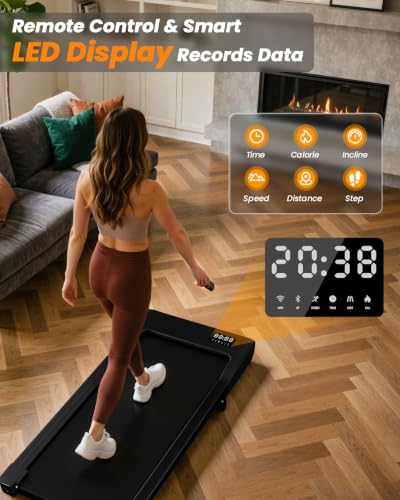 Image of Superun Walking Pad with 6% Incline, Under Desk Treadmill, 3 in 1 Portable Treadmills for Home with Remote Control LED Display, 2.5 HP Quiet Mini Treadmill for Office Home Use, 300 Lbs Capacity