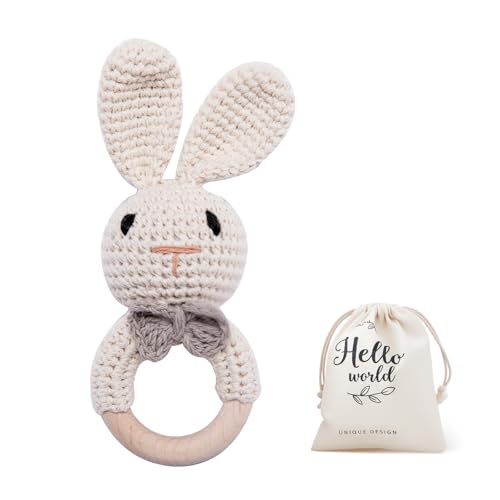 Image of Crochet Baby Rattle, Baby Shaker Toy, Baby Rattles 0-6 Months, Handmade Newborn Toys, Easter Bunny Rattle, Animal Baby Rattle，Knitted Stuffed Animals Gifts for Boys and girs Bunny Rattle