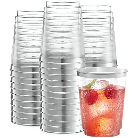 Plasticpro Disposable 10 oz Crystal Clear Plastic Tumblers With Silver Rim for Party's & Weddings pack of 50 Cover
