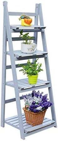 NICEAO 4 Tier Free Standing Ladder Garden Home Flower Balcony Stand Wooden Display (Grey)