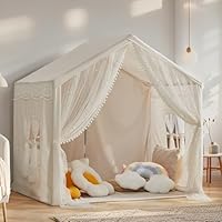 Kids Play Tent, Play Tent for Toddlers Age 2-5, Indoor Playhouse with Carry Bag, Safe PVC Frame & Breathable Cotton Canvas, Easy Setup, Encourages Imaginative Play (Beige)