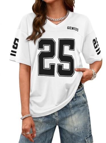 Image of LovelyWholesale Women's Oversized V Neck Jersey Shirts Summer Football Graphic Tee