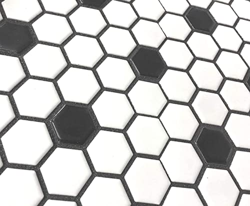 Hexagon White With Black Dots Porcelain Mosaic Floor And Wall Tile Matte Look For Kitchen Backsplash, Bathroom Wall, Accent Wall #TOP1