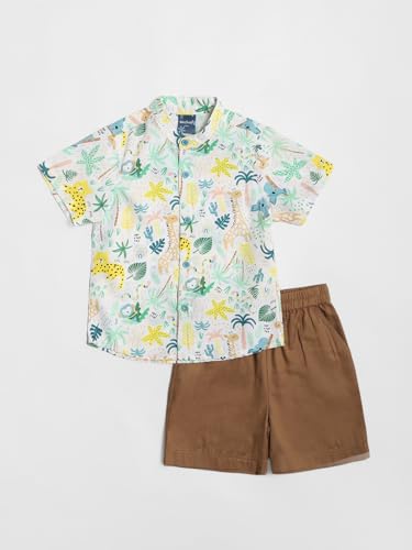 Image of Nautinati Boys Printed Collared Shirt with Shorts Clothing Set | Age 1-5 Years
