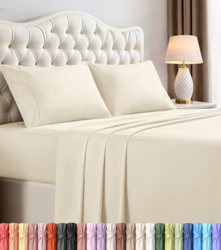 Image of Utopia Bedding Queen Size Sheet Set - 4 Piece Bed Sheets, Soft and Breathable Microfiber, Includes 1 Fitted Sheet, 1 Flat Sheet and 2 Pillowcases - Oeko Tex (Ivory)