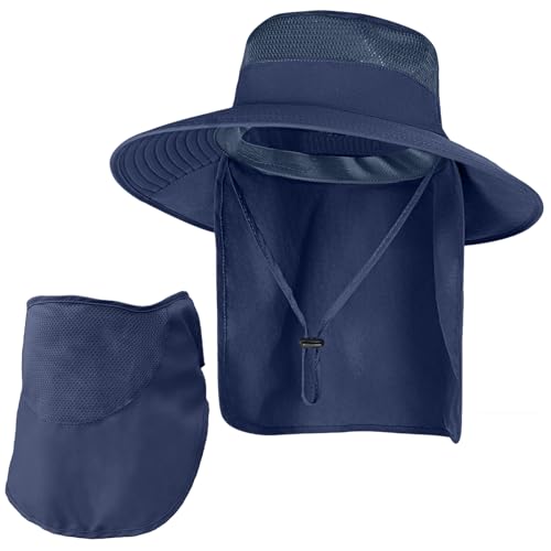 Image of Sun Hats for Men Women Fishing Hat UPF 50+ Breathable Wide Brim Bucket Hats Summer UV Protection Safari Hat with Neck Flap