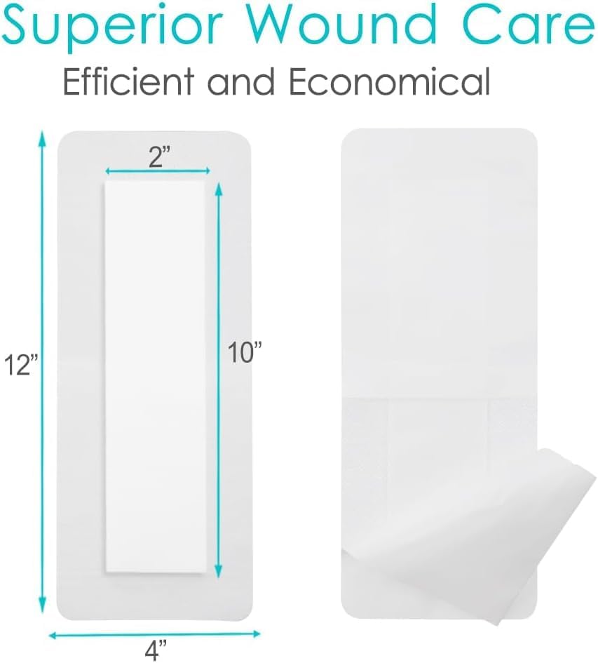 4" x 12" Breathable Island Dressing for Knee Replacement Long Adhesive Bordered Gauze Bandages Hip Surgery Recovery Wound Protector Incisions Care Supplies, No More Wounds Sticking(Pack of 20) - Image 6