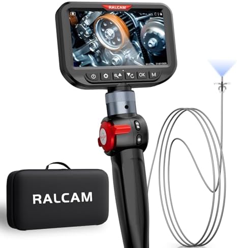 Ralcam Endoskopkamera mit Licht, Endoscope Camera mit 210° beweglichem Kopf, 5" HD Bildschirm, IP67 Inspektionskamera, 1,5M Edelstahl-Serpentinenrohr, Rohrkamera für Auto & Haus (3