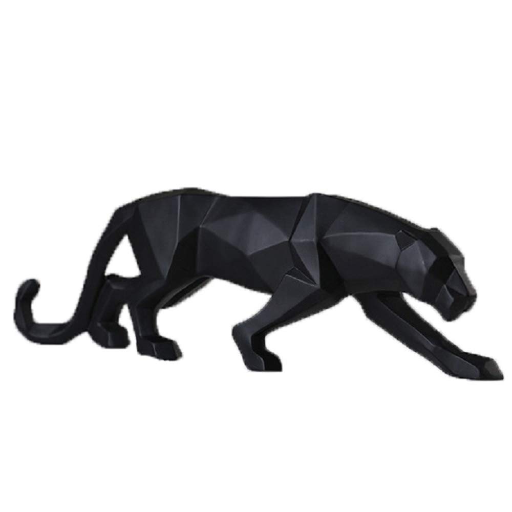 Uterstyle Leopard Sculpture Resin Animal Geometric Statue Wildlife Animal Figurine Home Decor Ornaments big cat statue leopard lion jaguar (Black)