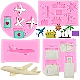 MIYAHOUSE Airplane Silicone Mold Travel Luggage Bag Fondant Mold Vacation Traveler Themed Mold For Cake Decoration Cupcake Topper Polymer Clay Chocolate Gum Paste Set Of 4
