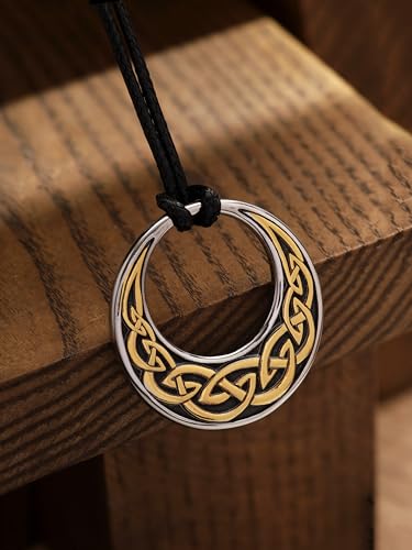 HAQUIL Celtic Knot Necklace, Gold Plated Stainless Steel Celtic Trinity Knot Charm Amulet Pendant, Faux Leather Cord, Celtic Jewelry Gift3