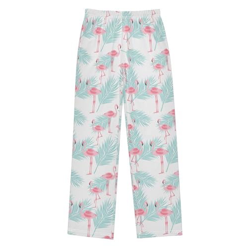 Aloha Flamingo Palm Leaf Boys Long Pants Soft Trousers Elastic Waist Kids Lounge Bottoms with Pockets S-XL