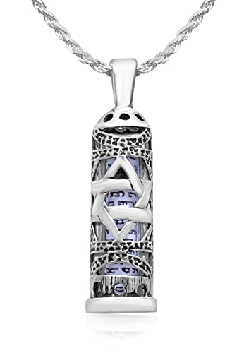 Artist Unknown Mezuzah Necklace 925 Sterling Silver Star of David Pendant with Scroll Shema Israel Prayer Passover Jewish Jewelry Gift Idea, 20" Thick Silver Chain2