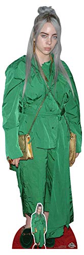 Star Cutouts CS804 Billie Eilish Green Suit Gold Bag Lifesize Cardboard Cutout with Free Mini Table Top Standee Height 161cm, Multicolour