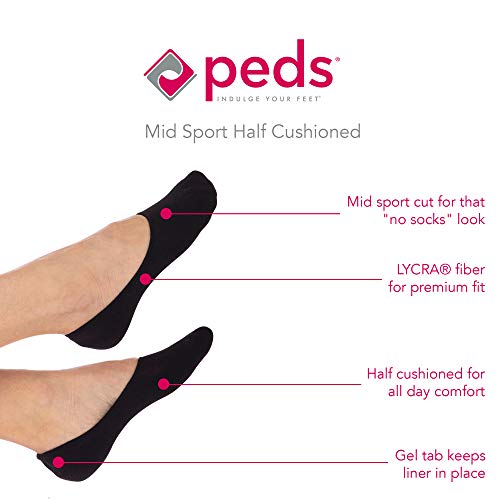 Peds womens Cushioned Sole Mid Cut No Show Socks2