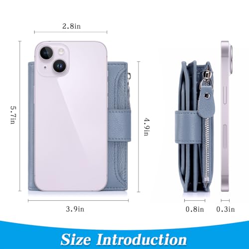 Small Wallet for Women RFID Blocking Bifold Leather Wallet Compact Card Holder with Zipper Coin Pocket & 4 ID Windows,Blue3