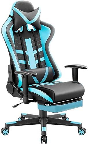 Homall Ergonomic Excessive-Again Racing Chair | Leather-based Bucket Seat, Headrest, Footrest and Lumbar Assist | Black & Blue