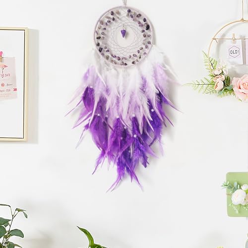 Purple Dream Catcher Wall Decor Feather Dream Catchers with Crystal Pendant Handmade Dreamcatcher Wall Hanging Ornament for Bedroom Living Room Home Decor - Image 6
