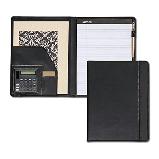 Samsill 71220 Slimline Padfolio, Leather-Look/Faux Reptile Trim, Writing Pad, Black