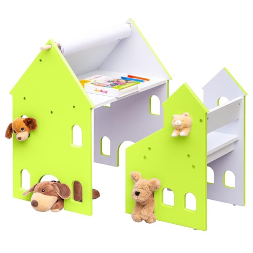 Image of Alex Daisy Holland Kids Study Table and Chair Set with Easel for 3-12 Years (Green)