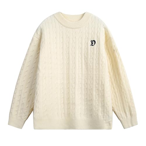 Silent Vortex Men's Women's Fall Crewneck Pullover Sweater Chunky Cable Knit Sweater Casual Twist Textured Fisherman Top