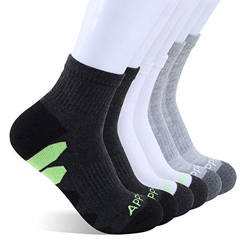 Running Socks for Women Athletic Trainning Socks Womens Low Cut Crew Socks for Gym Cycling Hiking, Size 6-9, 6 Pack, Black White Grey