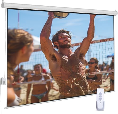 Image of 94" Motorized Projector Screen, Electric 16:9 Projector Screen with Remote Control, Indoor/Outdoor HD Movie Screen, Wall/Ceiling Mounted, Perfect for Home Office Theater TV, White