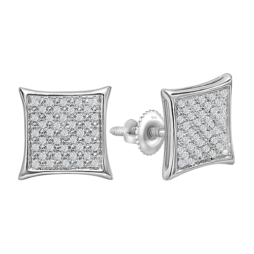 Dazzlingrock Collection 0.20 Carat (ctw) Round White Diamond 12.20mm Kite Shape Micro-pave Hip Hop Iced Out Studs in 925 Sterling Silver, Unisex Design Ladies, Mens Real Diamond Earrings
