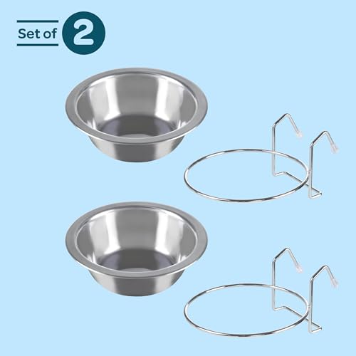 Petmaker Set mit 2 Edelstahl-Hundenäpfen – Käfig, Zwinger und Hundekäfig, zum Aufhängen für Futter und Wasser, je 237 ml, spülmaschinenfest
