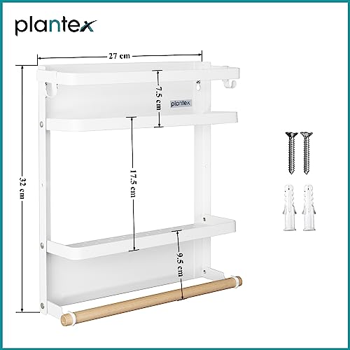 Image of Plantex GI Steel Multi-Purpose Magnetic Shelf for Home /Fridge Organizer Spice Rack with Paper-Towel Holder /Kitchen Rack for Refrigerator (Small-White)