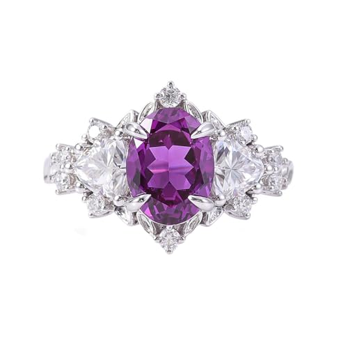 Epinki Womens Rings Jewellery, 18K White Gold Luxury Purple Oval 2ct Amethyst Gemstone Wedding Bands Size N 1/2