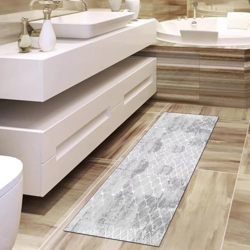Alfombra lavable de cocina y pasillo con diseño abstracto gris que no resbala 4