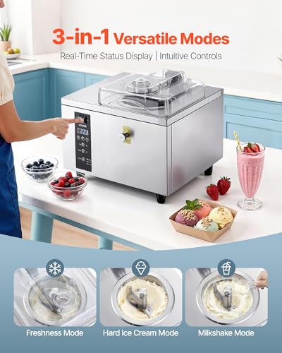 Image of VEVOR Commercial Hard Ice Cream Machine, 500W 1.32 Gal /Hour, Gelato Hard Serve Ice Cream Maker with 2.8L 304 Stainless Steel Cylinder, Auto Clean LED Panel High Productivity for Snack Bar Restaurants