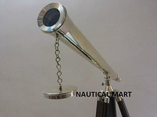 Nautical Marine Antique Brass Floor Standing Telescope with Wooden Tripod Stand by Nauticalmart Telescope