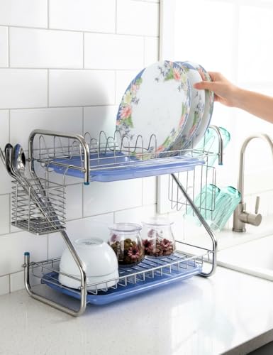 Image of AMOL Stainless Steel Kitchen Dish Rack | Rust-Resistant Utensil Stand with Glass & Spoon Holder | Wall Mountable Modular Kitchen Organizer (Made in India) (Height- 15 Inches)