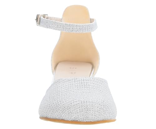 Girls' Silver Ankle Strap Block Heel Shoes - Ideal for Weddings, Parties, and Formal Events, Size US Little Kid 114