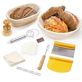 CODOGOY Banneton Bread Proofing Basket Set, Sourdough Bread Baking Supplies with 9" Round & 10" oval Handmade Natural Rattan Proofing Basket and Complete Bread Making Tools