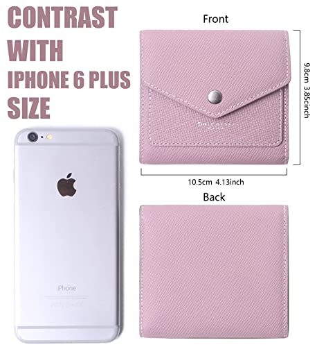 Borgasets Small Wallet for Women Genuine Leather RFID Blocking Card Holder Organizer Pocket Compact Bifold Ladies Mini Purse (Crosshatch Light Pink)3