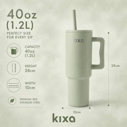 Image of 1200 ML Insulated Tumbler with Lid and Straw, Stainless Steel Tumbler Cup with Handle, Leakproof Mug Cupholder for Office, Gym, Travel 1.2 Litre (Sage Green)