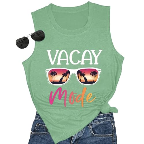 Image of Vacay Mode T Shirts for Women Summer Beach Hawaii Vacation Short Sleeve Tops Holiday Cruise Getaway T Shirts